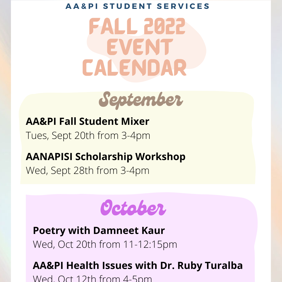 AA&PI Student Services Fall 2022 Events